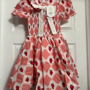 Ivy City Co mini Alice dress Strawberry Print Dress with Lace Tie
